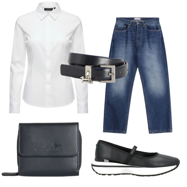Outfit donna - Total look #2390088. Stile Basic per Tutti i giorni. Abbinamento con ballerine, camicie, jeans dritti, cinture, portafogli.