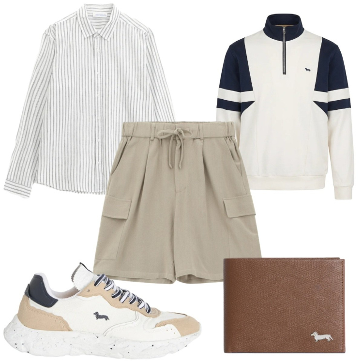 Outfit uomo - Total look #2390093. Stile Trendy per Tutti i giorni. Abbinamento con felpe, portafogli, sneakers, bermuda, camicie.