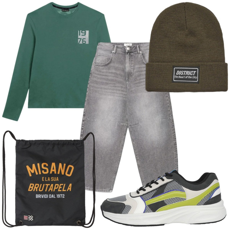 Outfit uomo - Total look #2390099. Stile Casual per Tutti i giorni. Abbinamento con borse sportive, berretti, sneakers, jeans, t-shirt.