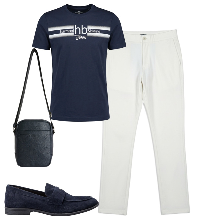 Outfit uomo - City. Stile Urban per Tutti i giorni. Abbinamento con borse sportive, t-shirt, pantaloni, scarpe stringate.
