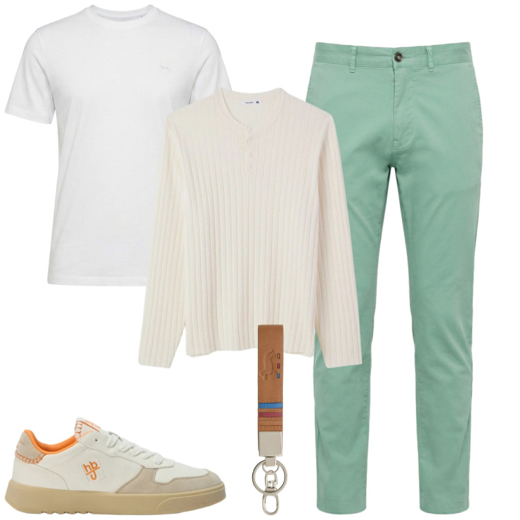 Outfit uomo - Total look #2390109. Stile Casual per Tutti i giorni. Abbinamento con maglieria, portachiavi, t-shirt, sneakers, pantaloni.
