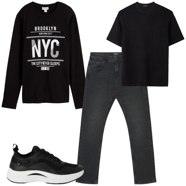 Outfit uomo - Total look #2390121. Stile Casual per Tutti i giorni. Abbinamento con maglieria, jeans, t-shirt, sneakers.