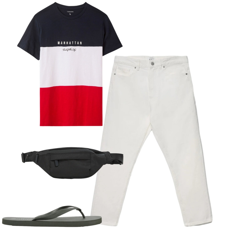 Outfit uomo - Total look #2390122. Stile Casual per Tutti i giorni. Abbinamento con jeans, borse sportive, sandali, t-shirt.