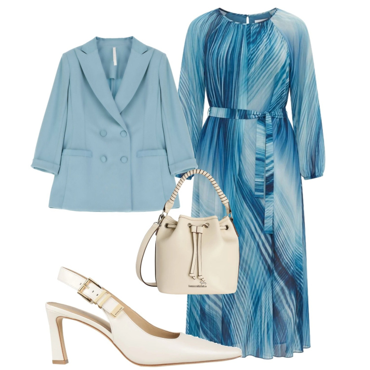 Outfit donna - Total look #2390131. Stile Bon Ton per Cerimonia. Abbinamento con décolleté, blazer, vestiti lunghi, borse a secchiello.