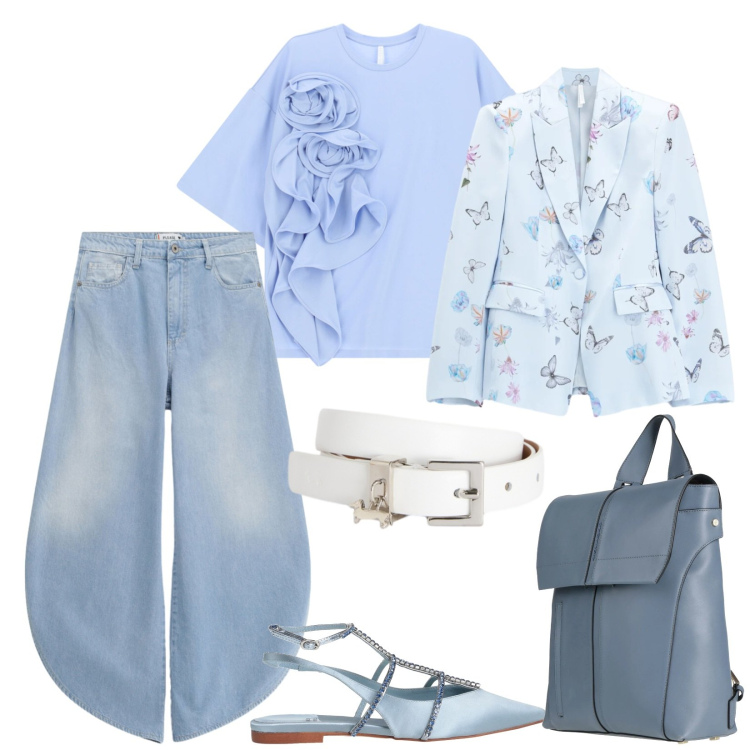 Outfit donna - Total look #2390134. Stile Romantica per Tutti i giorni. Abbinamento con ballerine, zaini, blazer, t-shirt, jeans, cinture.