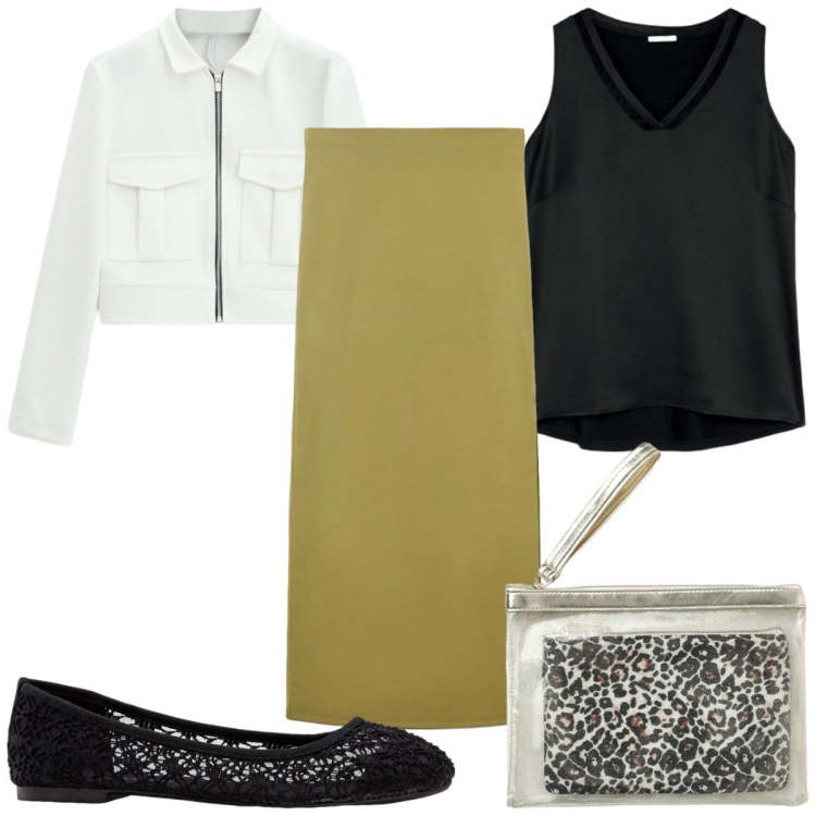 Outfit donna - Total look #2390144. Stile Trendy per Tutti i giorni. Abbinamento con ballerine, pochette, gonne lunghe, top, cappotti.