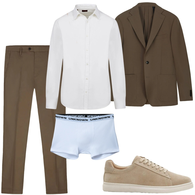 Outfit uomo - Formale con le sneakers. Stile Business/Elegante per Ufficio. Abbinamento con sneakers, boxer, camicie, giacche, pantaloni.