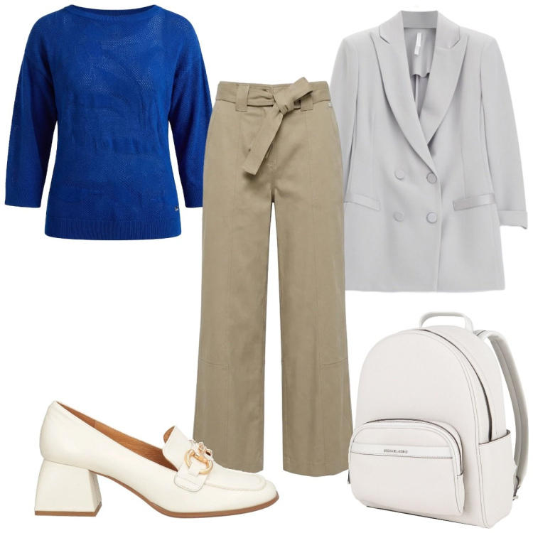 Outfit donna - Total look #2390155. Stile Minimal per Ufficio. Abbinamento con zaini, mocassini, blazer, pantaloni, maglieria.