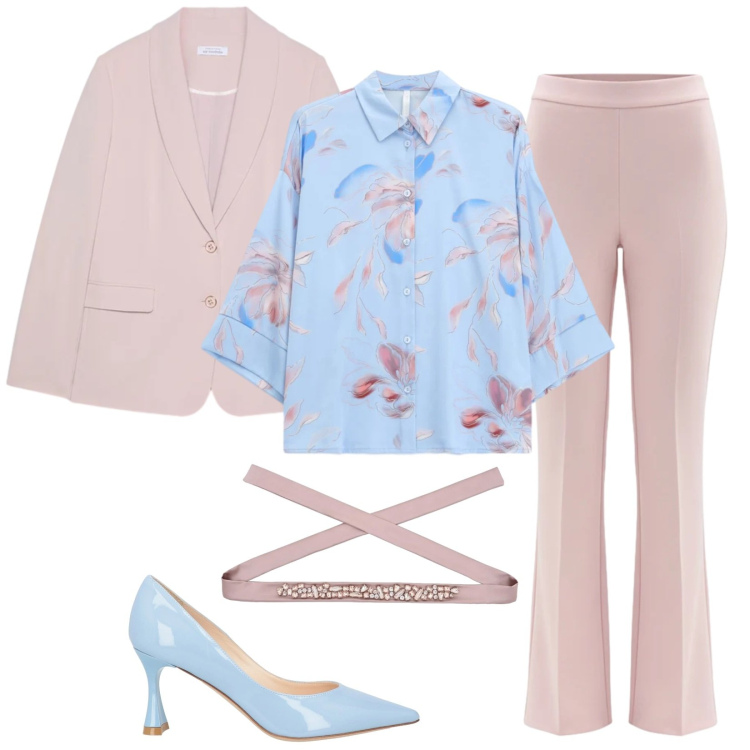 Outfit donna - Total look #2390156. Stile Casual chic per Cerimonia. Abbinamento con décolleté, camicie, pantaloni, blazer, cinture.
