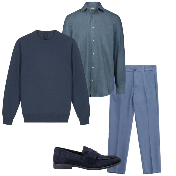 Outfit uomo - In ufficio. Stile Business/Elegante per Ufficio. Abbinamento con pantaloni, scarpe stringate, camicie, maglieria.