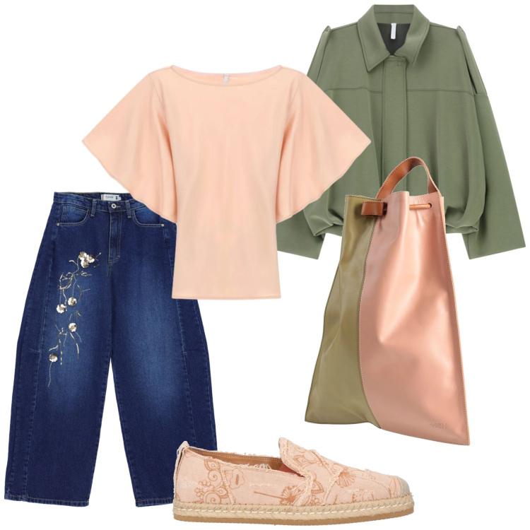 Outfit donna - Mattina a passeggio. Stile Trendy per Tutti i giorni. Abbinamento con espadrillas, zaini, jeans, cappotti, t-shirt.