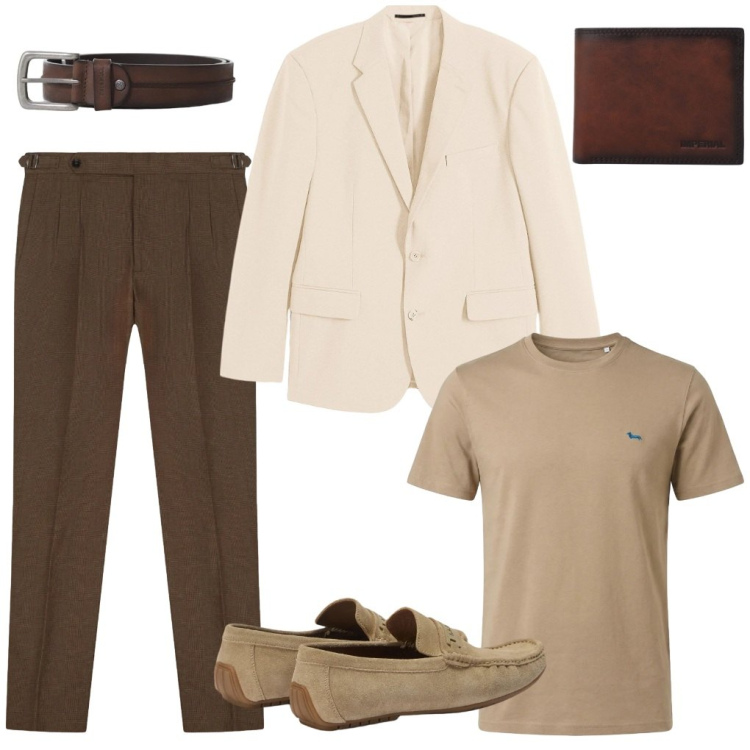 Outfit uomo - #matrimonio.in.vista. Stile Casual per Cerimonia. Abbinamento con giacche, t-shirt, scarpe stringate, cinture, portafogli, pantaloni.