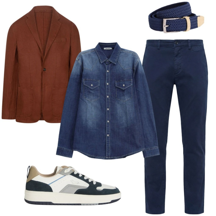 Outfit uomo - #aperitivo.in.piazza. Stile Trendy per Serata speciale. Abbinamento con camicie, cinture, pantaloni chino, sneakers, giacche.