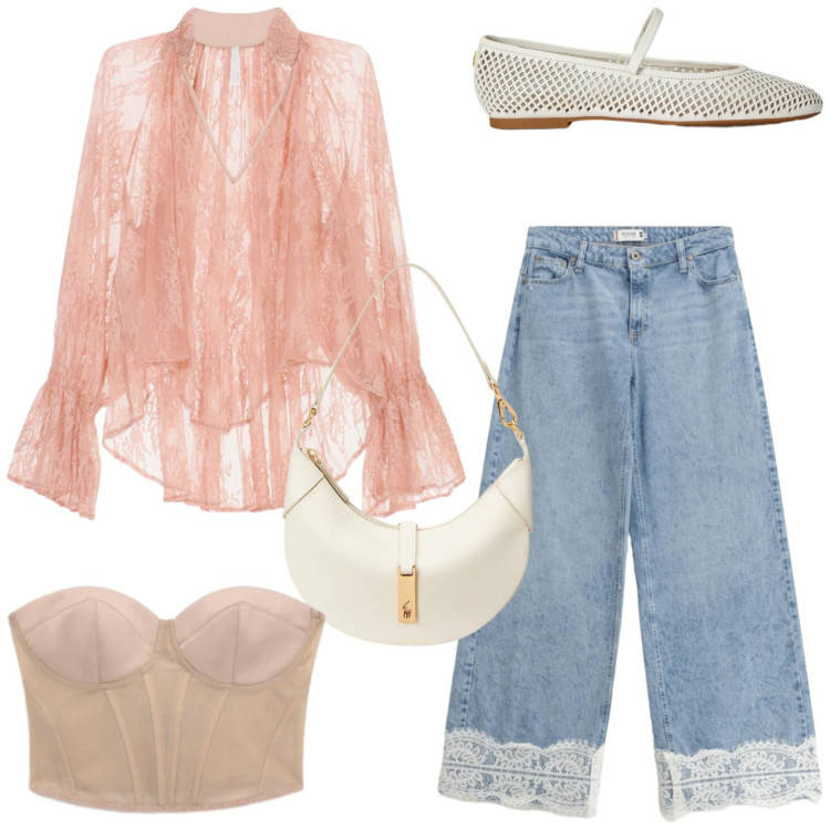 Outfit donna - Denim elevato. Stile Chic per Tutti i giorni. Abbinamento con jeans, top, bluse, ballerine, borse a spalla.