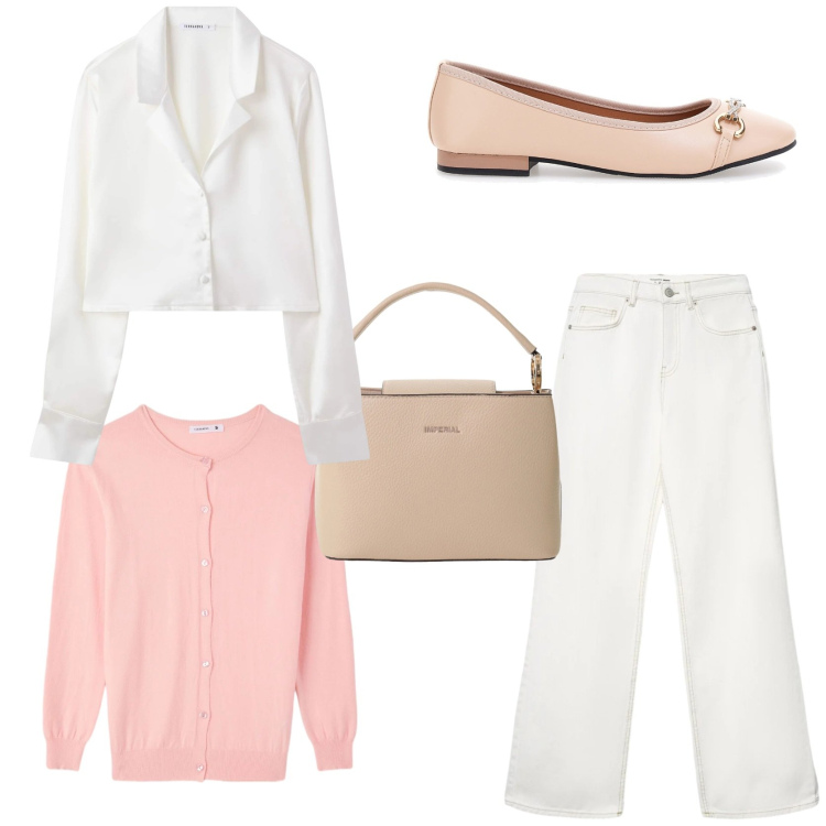 Outfit donna - Streetwear minimal chic. Stile Chic per Tutti i giorni. Abbinamento con camicie, jeans, cardigans, borse a secchiello, ballerine.