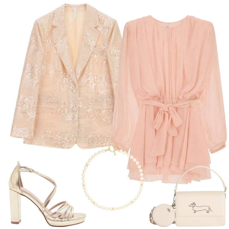 Outfit donna - Total look #2390199. Stile Chic per Cerimonia. Abbinamento con blazer, vestiti corti, sandali col tacco, borse a tracolla, collane.