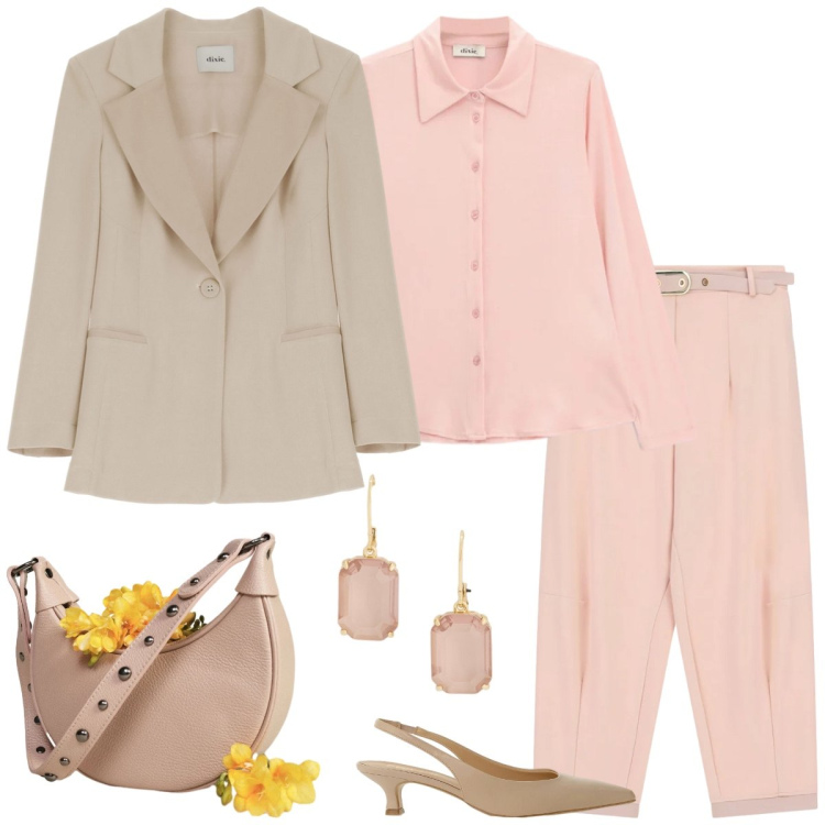 Outfit donna - Total look #2390202. Stile Casual chic per Tutti i giorni. Abbinamento con pantaloni, blazer, camicie, borse a spalla, décolleté, orecchini.