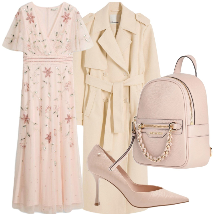 Outfit donna - Colori tenui. Stile Bon Ton per Cerimonia. Abbinamento con zaini, trench, vestiti lunghi, décolleté.