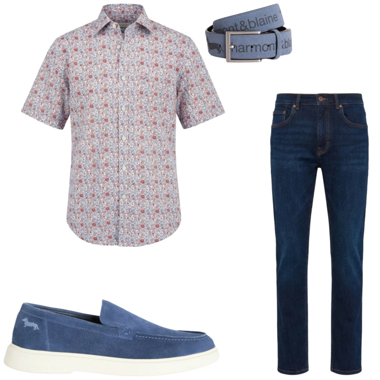 Outfit uomo - Casual style. Stile Casual per Tutti i giorni. Abbinamento con cinture, jeans, camicie a manica corta, scarpe stringate.