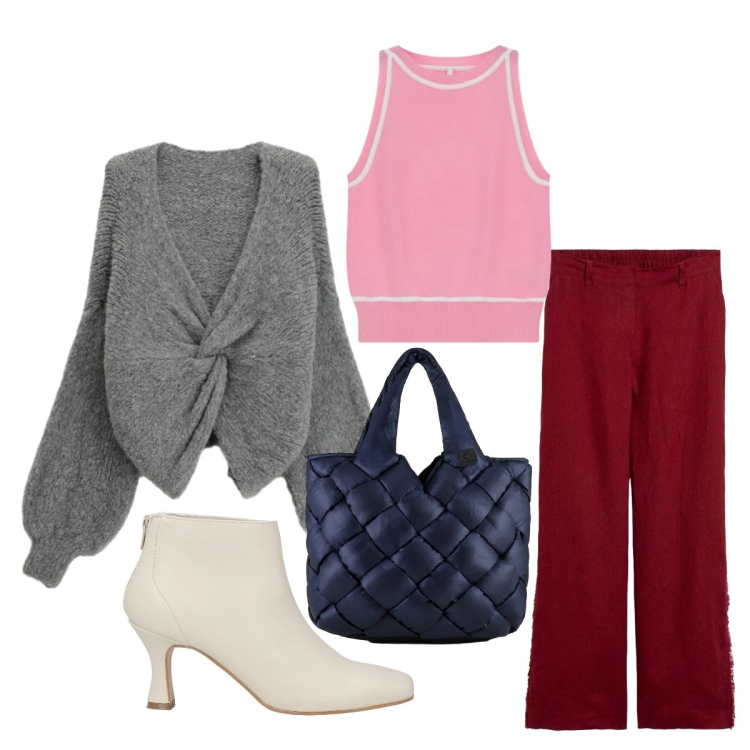 Outfit donna - free time trendy. Stile Trendy per Tutti i giorni. Abbinamento con stivaletti, pantaloni, cardigans, top, borse tote.