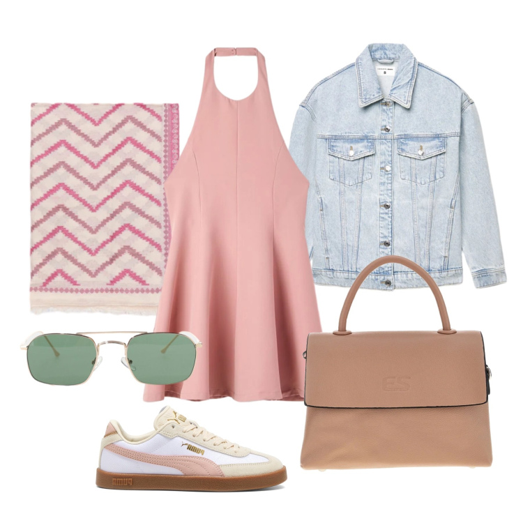 Outfit donna - Aprile. Stile Romantica per Tutti i giorni. Abbinamento con cappotti, vestiti corti, foulard, occhiali da sole, borse a tracolla, sneakers.