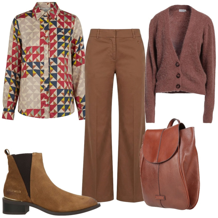 Outfit donna - Total look #2390235. Stile 70s per Tutti i giorni. Abbinamento con stivaletti texani, zaini, cardigans, camicie, pantaloni.