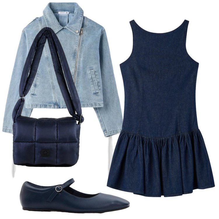 Outfit donna - Total look #2390237. Stile Casual per Scuola/Università. Abbinamento con ballerine, vestiti corti, cappotti, borse a spalla.