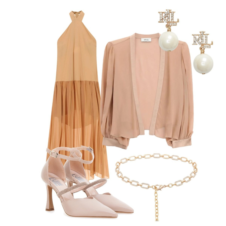 Outfit donna - Abito fluido. Stile Chic per Cerimonia. Abbinamento con cinture, blazer, vestiti lunghi, orecchini, décolleté.