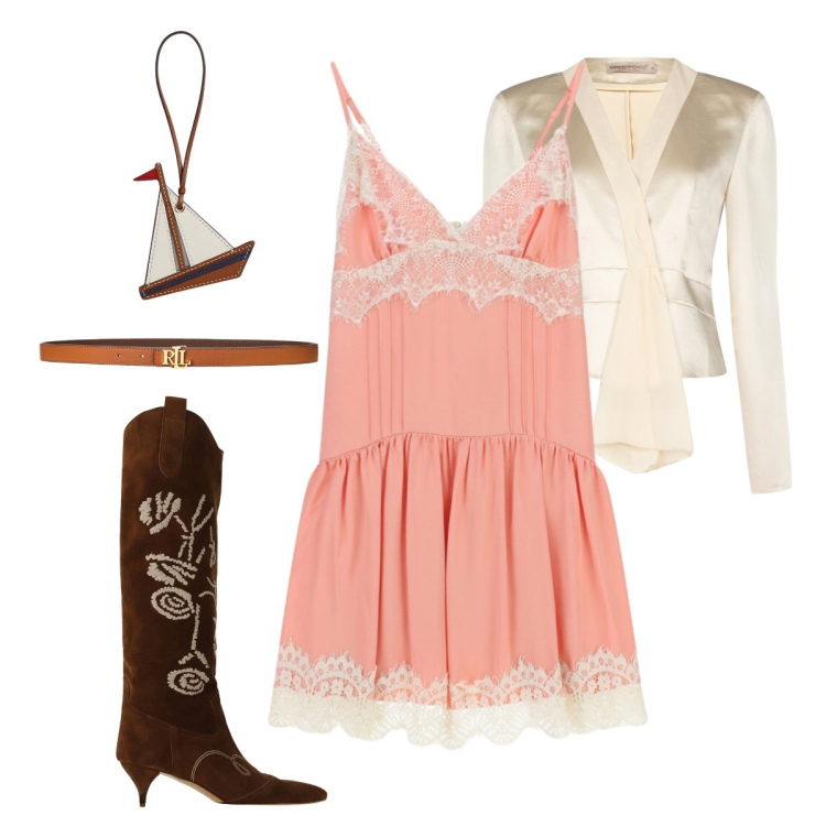 Outfit donna - Peach Blush. Stile Boho per Cerimonia. Abbinamento con stivali, blazer, vestiti corti, portachiavi, cinture.