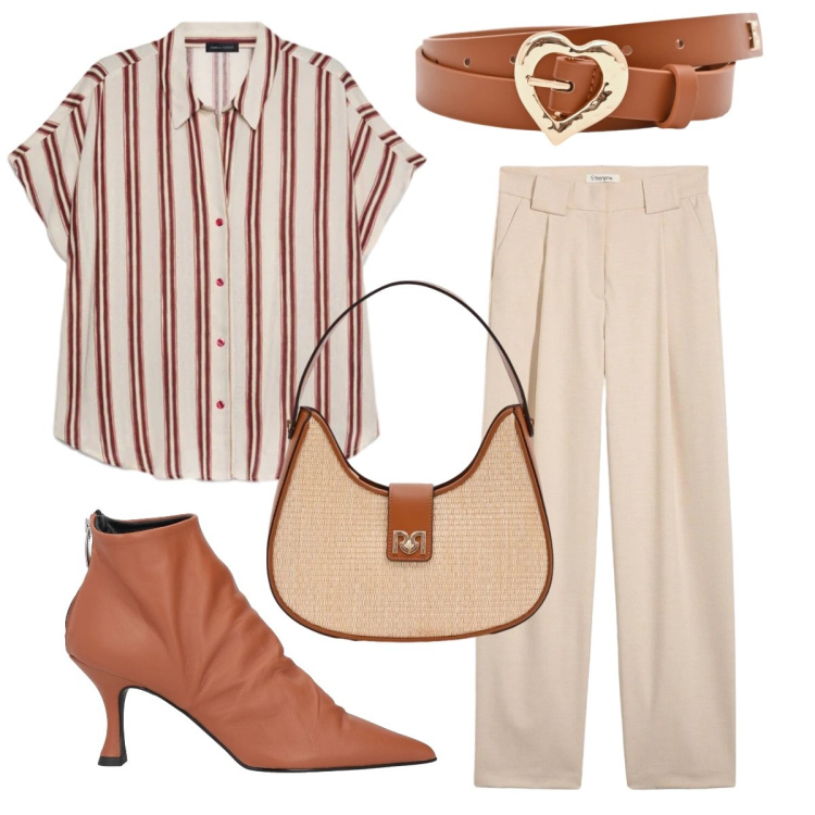 Outfit donna - La camicia a righe. Stile Bon Ton per Ufficio. Abbinamento con stivaletti, pantaloni, camicie a manica corta, borse a spalla, cinture.