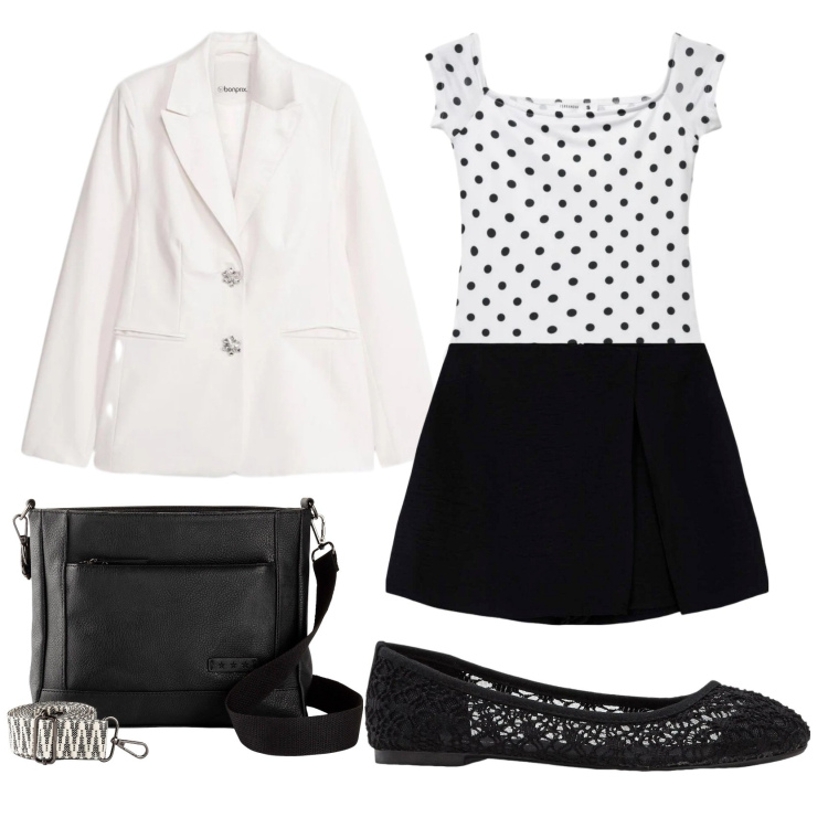 Outfit donna - Total look #2390269. Stile Preppy per Tutti i giorni. Abbinamento con ballerine, borse a tracolla, blazer, minigonne, top.