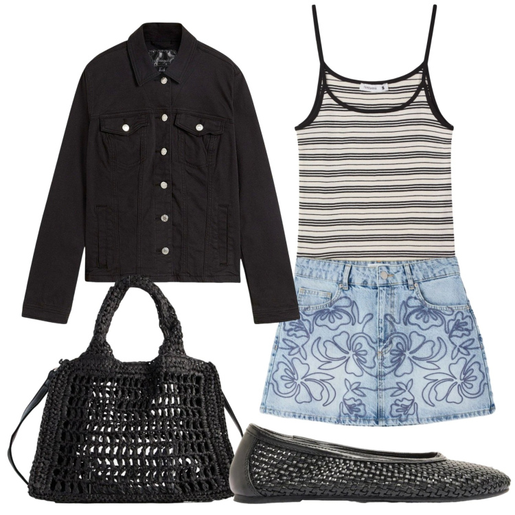 Outfit donna - Total look #2390270. Stile Basic per Tutti i giorni. Abbinamento con blazer, borse a tracolla, ballerine, canottiere, minigonne.