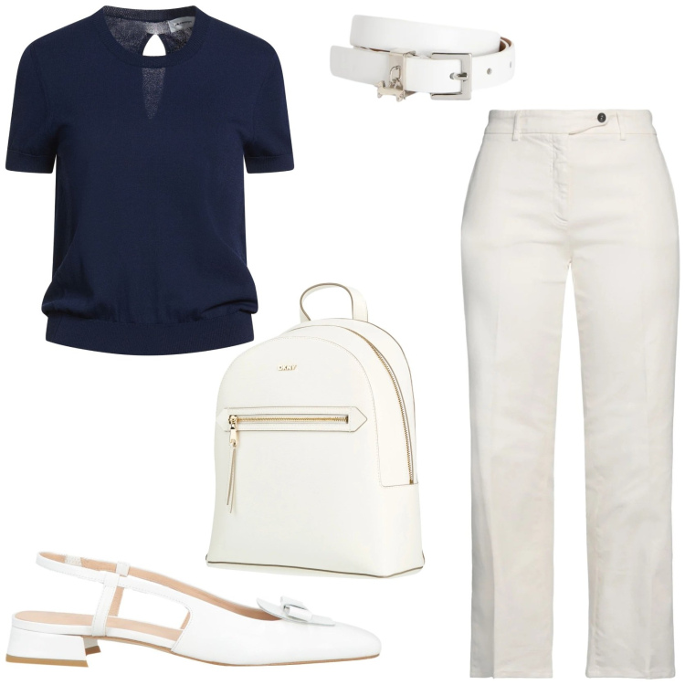 Outfit donna - Semplicità. Stile Chic per Tutti i giorni. Abbinamento con pullovers, zaini, jeans dritti, ballerine, cinture.