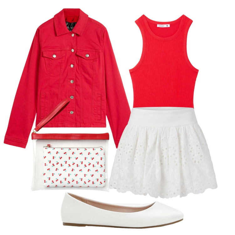 Outfit donna - Total look #2390273. Stile Romantica per Tutti i giorni. Abbinamento con blazer, ballerine, pochette, minigonne, canottiere.