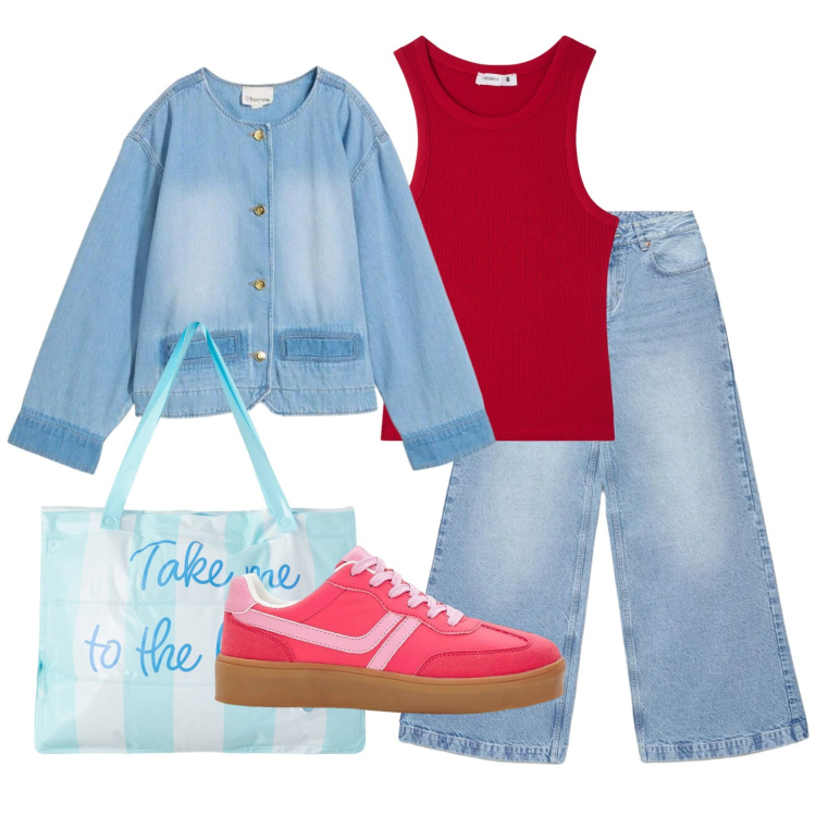 Outfit donna - Total look #2390280. Stile Urban per Tutti i giorni. Abbinamento con sneakers, cappotti, borse tote, jeans, canottiere.