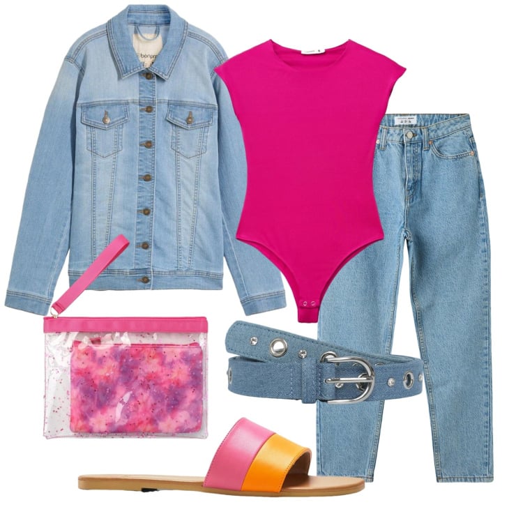 Outfit donna - Total look #2390281. Stile Casual per Tutti i giorni. Abbinamento con ciabatte, cappotti, top, jeans mom, cinture, pochette.
