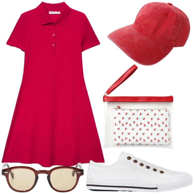 Outfit donna - Sporty Chic: Comfort e Carattere. Stile Sporty chic per Tutti i giorni. Abbinamento con sneakers, vestiti corti, pochette, cappelli, occhiali da sole.