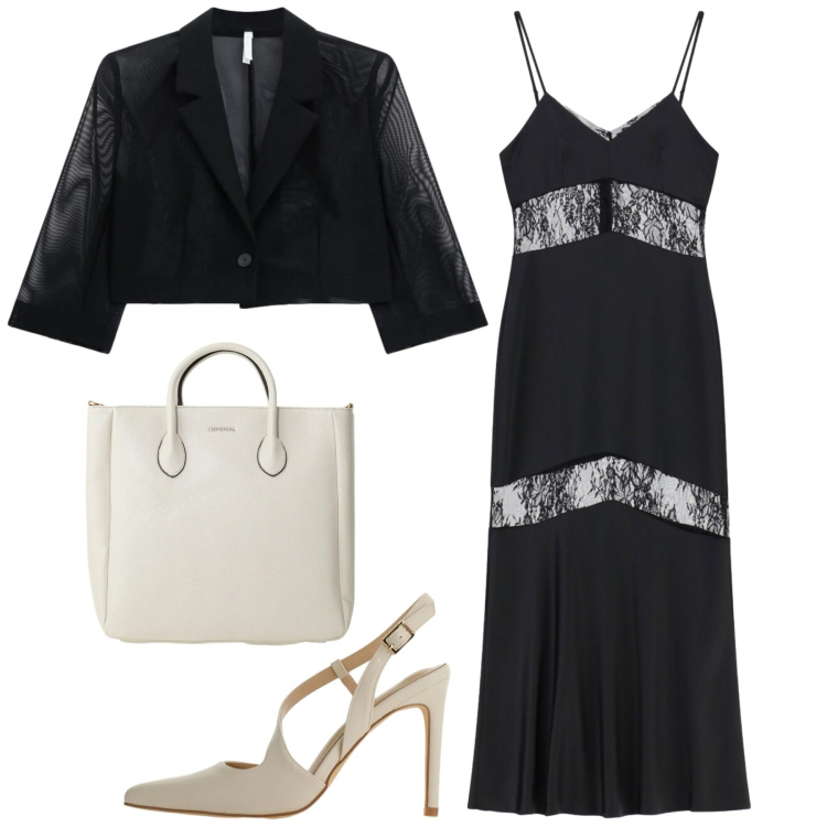 Outfit donna - Total look #2390298. Stile Chic per Serata fuori. Abbinamento con blazer, vestiti lunghi, décolleté, borse a tracolla.