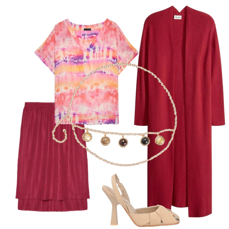 Outfit donna - Total look #2390517. Stile Boho per Cerimonia. Abbinamento con décolleté, cardigans, cinture, gonne, bluse.