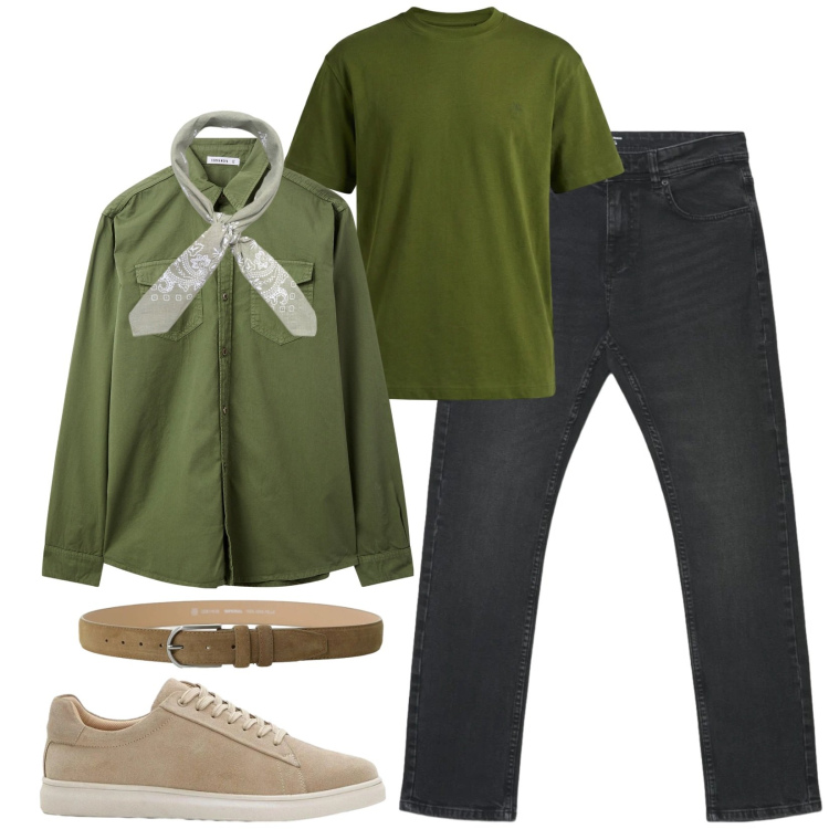 Outfit uomo - Total look #2390518. Stile Trendy per Serata speciale. Abbinamento con sneakers, camicie, jeans, t-shirt, cinture, sciarpe e foulard.