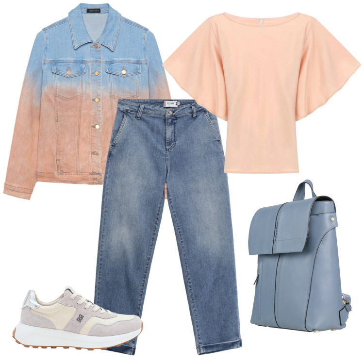 Outfit donna - Tutti i giorni. Stile Casual per Tutti i giorni. Abbinamento con zaini, blazer, jeans, t-shirt, sneakers.