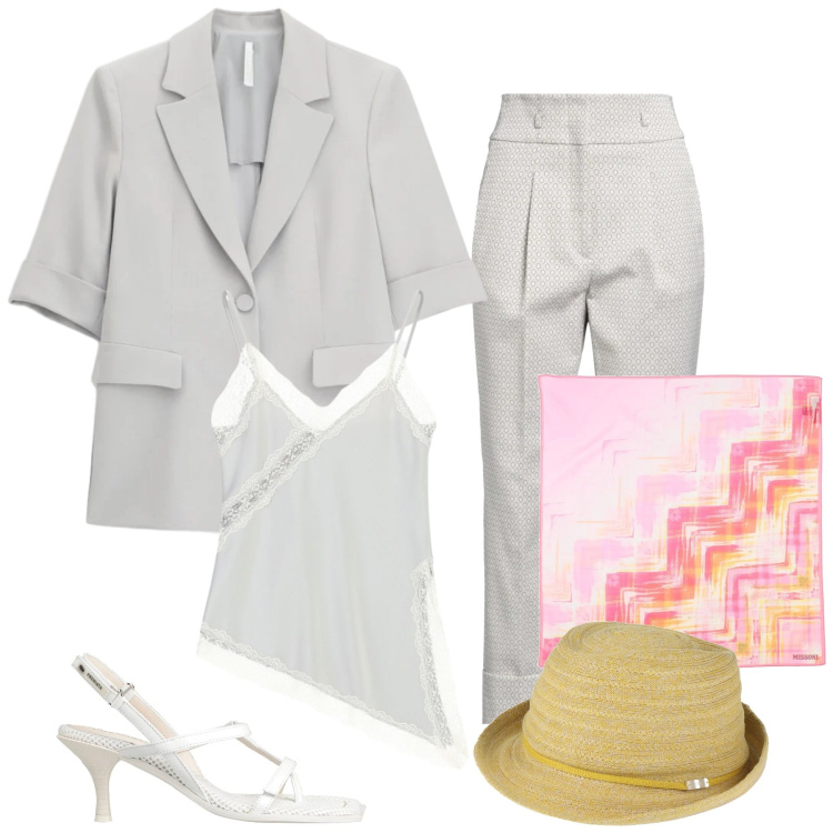 Outfit donna - Total look #2390545. Stile Boho per Mare. Abbinamento con infradito, pantaloni, sciarpe, cappelli, canottiere, blazer.