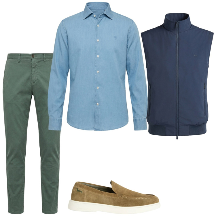 Outfit uomo - Total look #2390547. Stile Casual per Tutti i giorni. Abbinamento con gilet, camicie, pantaloni chino, scarpe stringate.