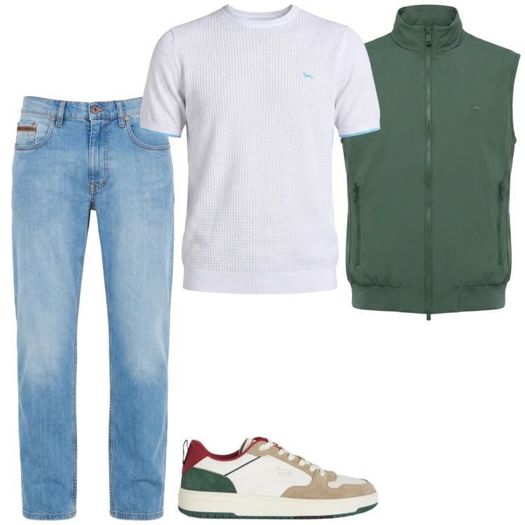 Outfit uomo - Ultra basic. Stile Casual per Tutti i giorni. Abbinamento con jeans, sneakers, t-shirt, gilet.