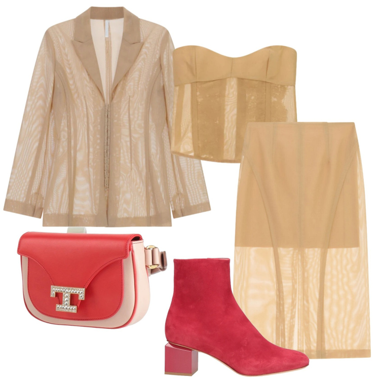 Outfit donna - Total look #2390556. Stile Minimal per Cerimonia. Abbinamento con marsupi, stivaletti, blazer, gonne longuette, top.
