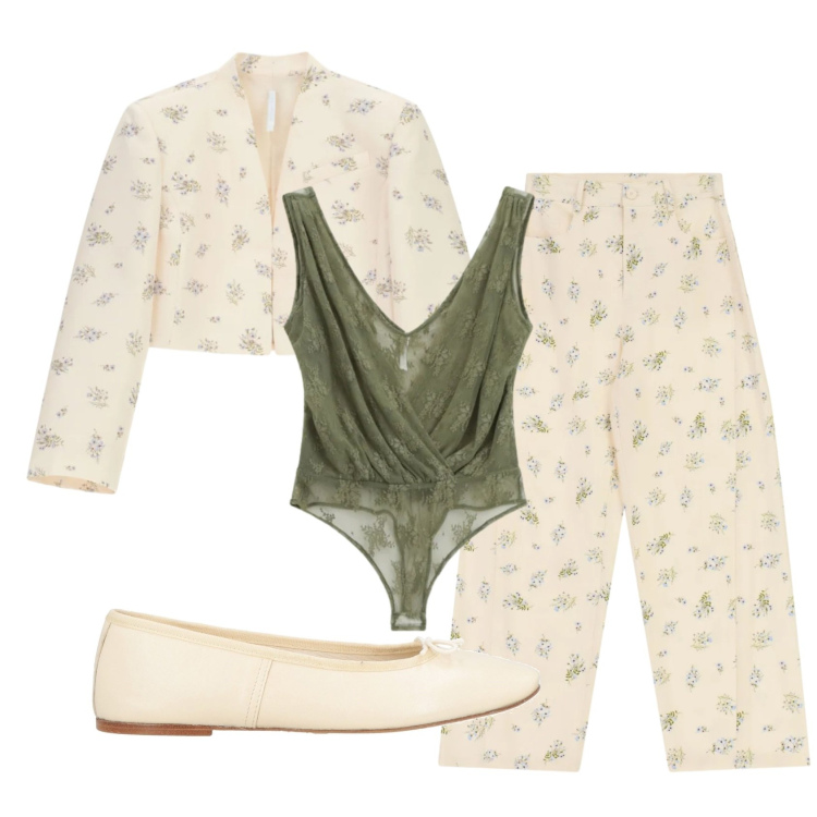 Outfit donna - Total look #2390570. Stile Romantica per Cerimonia. Abbinamento con ballerine, top, blazer, pantaloni a palazzo.