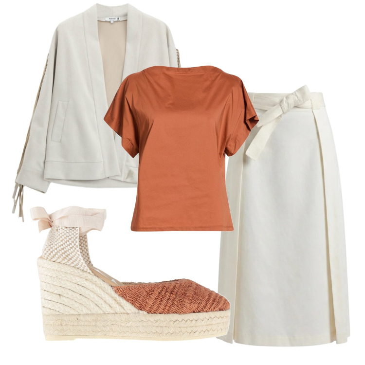 Outfit donna - Total look #2390576. Stile Minimal per Tutti i giorni. Abbinamento con top, espadrillas, blazer, gonne longuette.