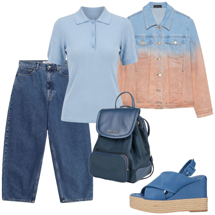 Outfit donna - Fine settimana. Stile Casual per Scuola/Università. Abbinamento con zaini, espadrillas, blazer, jeans, polo.
