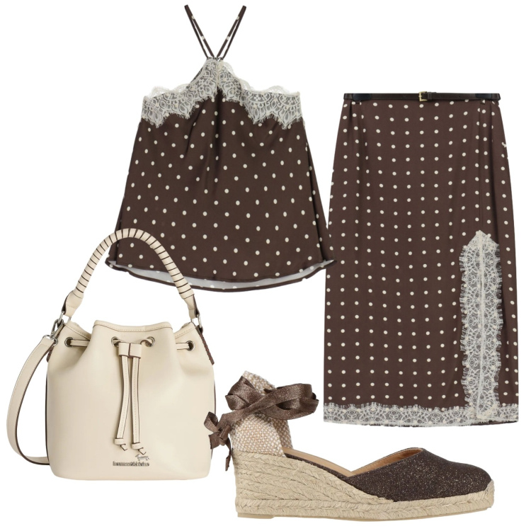 Outfit donna - Total look #2390585. Stile Casual chic per Tutti i giorni. Abbinamento con espadrillas, canottiere, gonne lunghe, borse a secchiello.