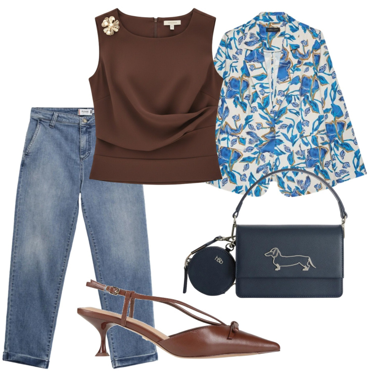 Outfit donna - Total look #2390588. Stile Casual chic per Ufficio. Abbinamento con décolleté, top, blazer, jeans, borse a tracolla.